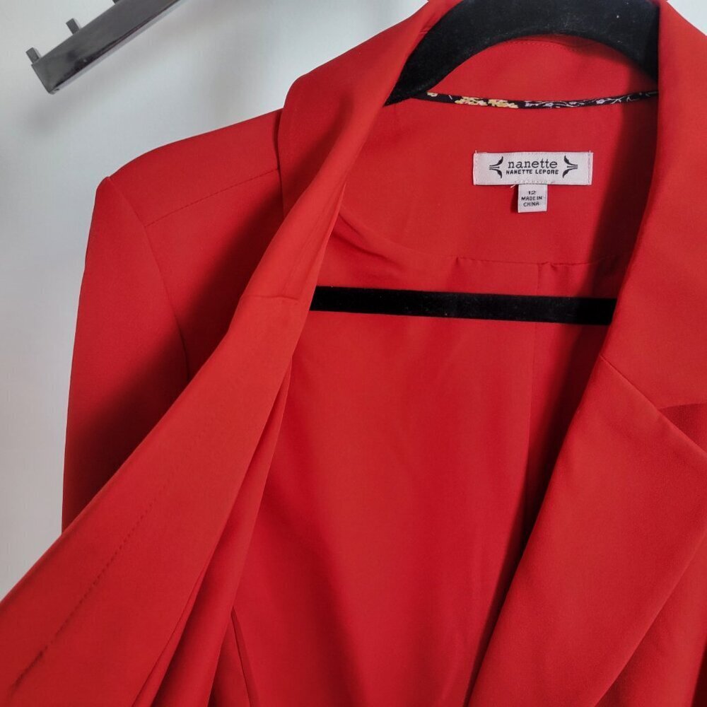 Nanette Lepore Red Double-Breasted Blazer w/Decorative Buttons Cuffs (Size: 12) - Picture 9 of 16